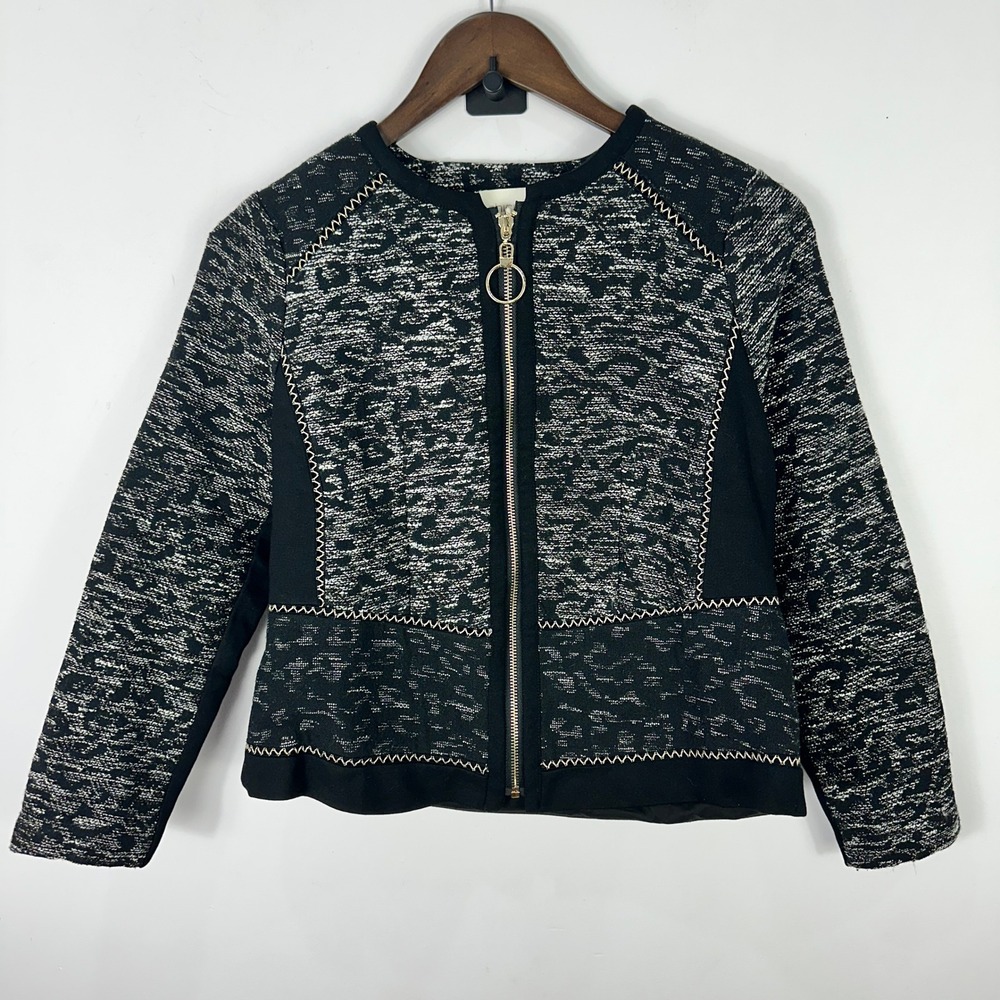 Chico’s Knit Zip Jacket XSP Black Silver Metallic‎ Moto Preppy Statement